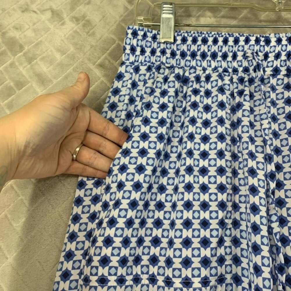 Singlethread Pants Womens Sp Blue Geometric Baggy Straight Leg Boho Coastal - Picture 2 of 14